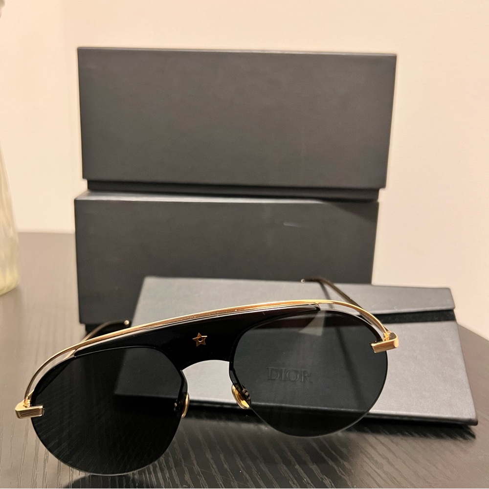 Dior Black and Gold Aviator Sunglasses